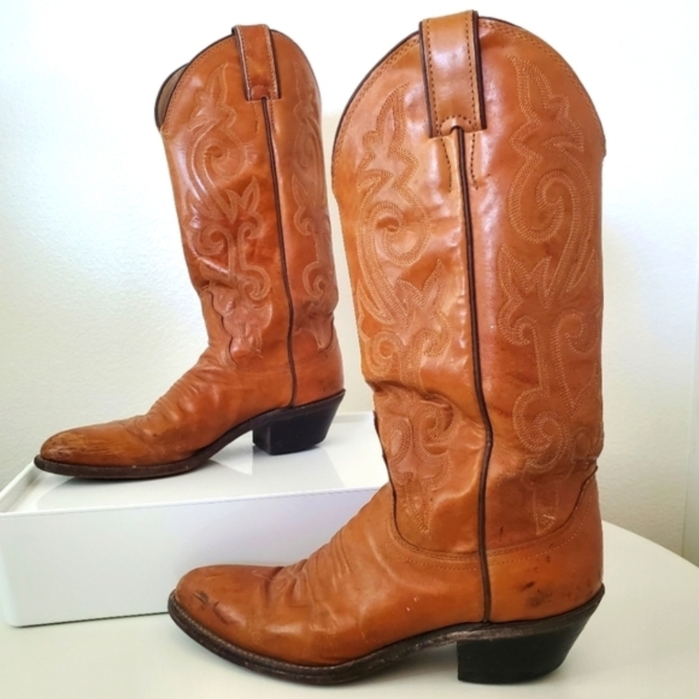 Justin Women's Vintage‎ Light Brown Leather Western Cowgirl Boots Made in USA